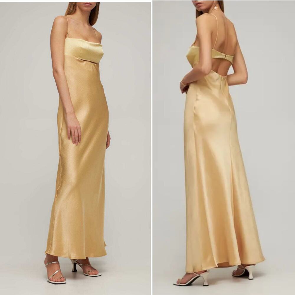 Bec & Bridge Carrie Maxi Dress Yellow Cutout Satin Slip Gown Sleeveless 10 US - Picture 3 of 13